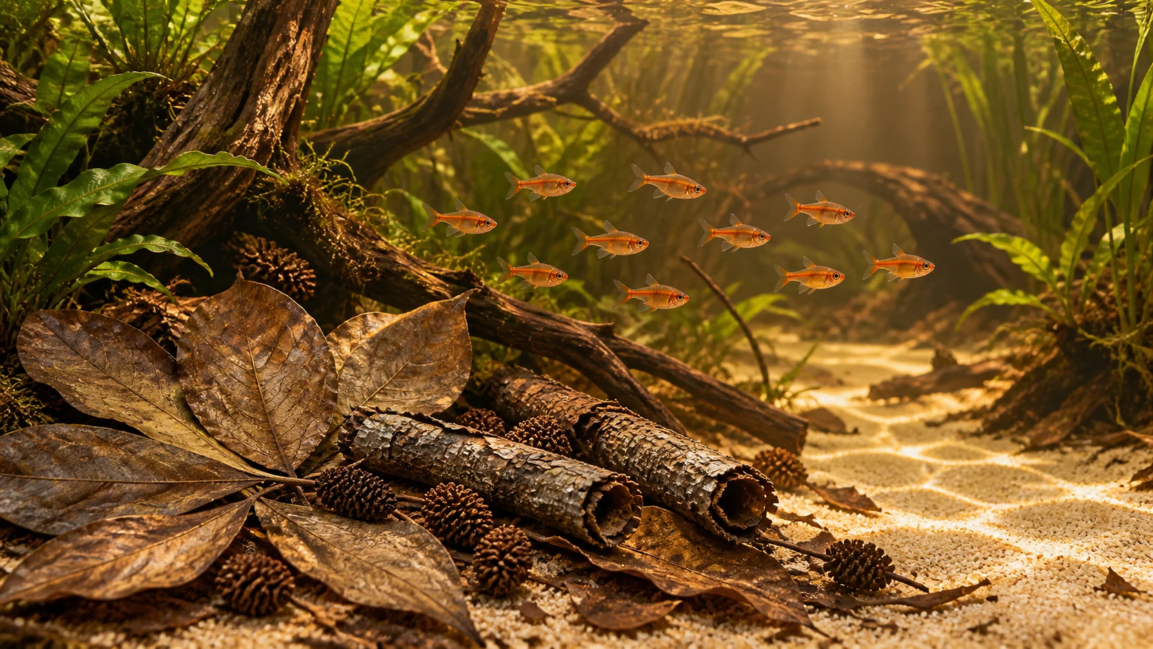 Blackwater aquarium habitat illustration